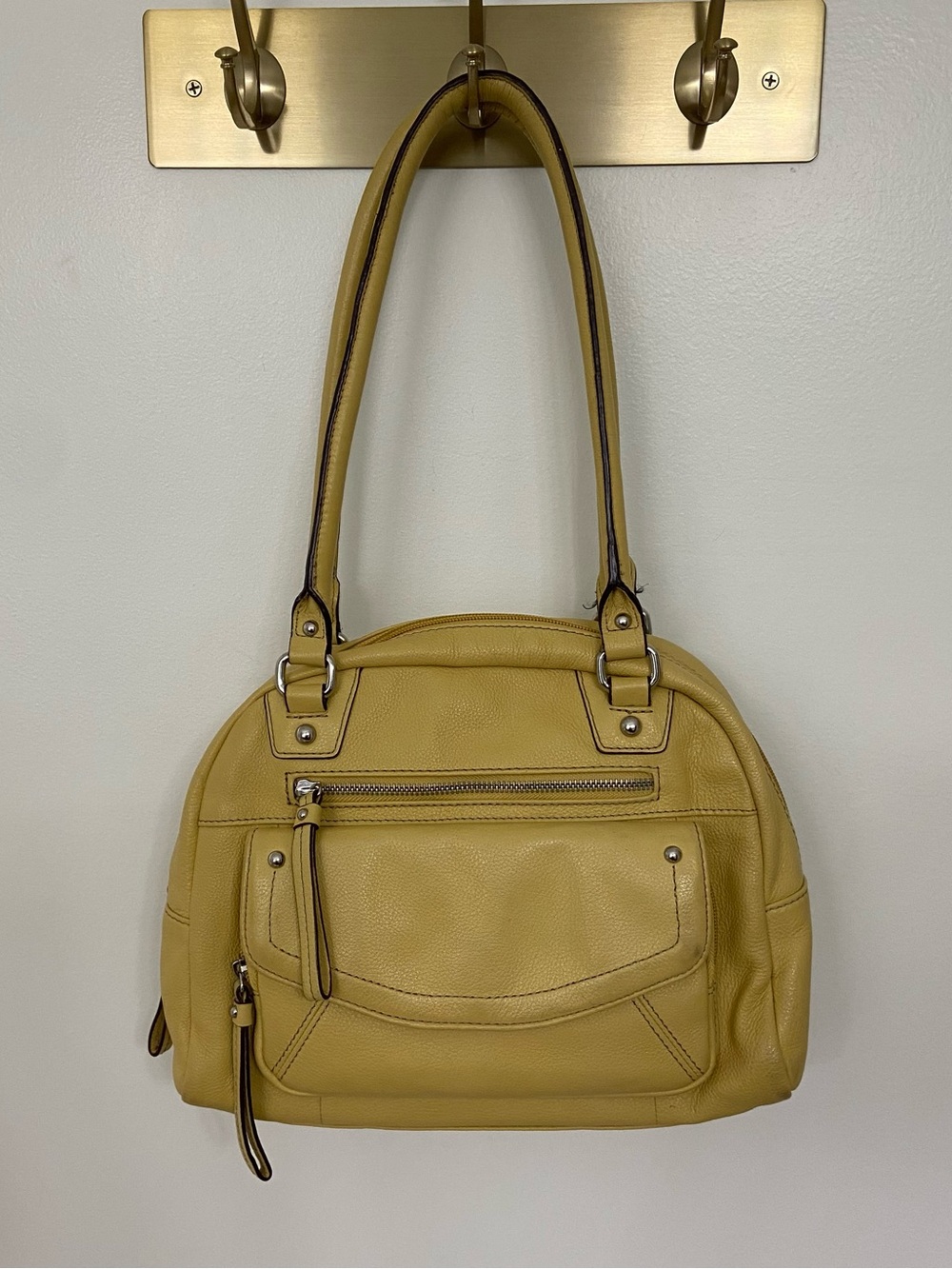 Clarks Genuine Leather Mustard Yellow Satchel Shoulder Bag Multi Pocket